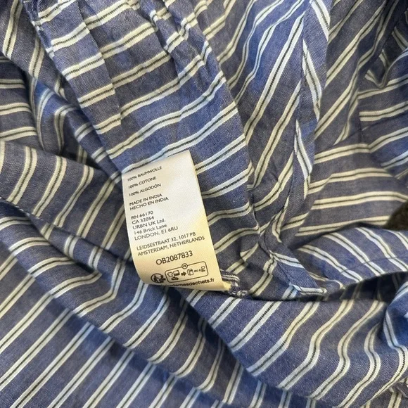 Anthropologie Pilcro Reworked Ruched Blue Pin Striped Button Down Shirt Medium - Picture 11 of 11